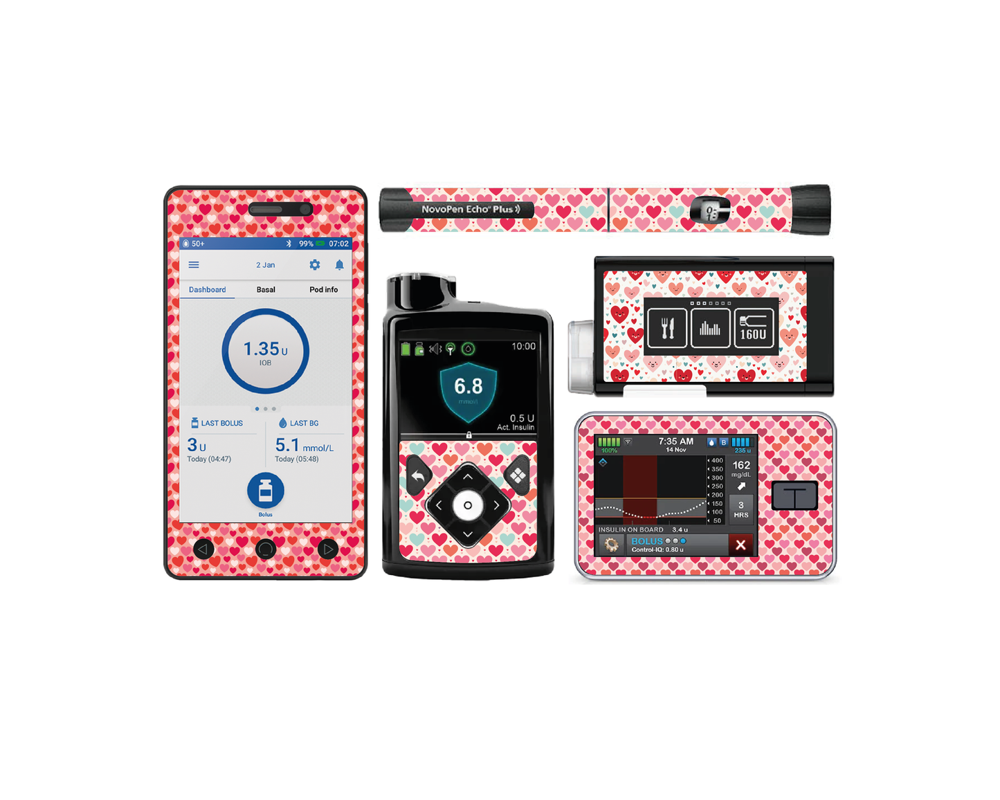 "Love Notes" - Diabetes Device Stickers for Ypsopump, Tandem Tslim, Medtronic Minimed, Omnipod, Novopen