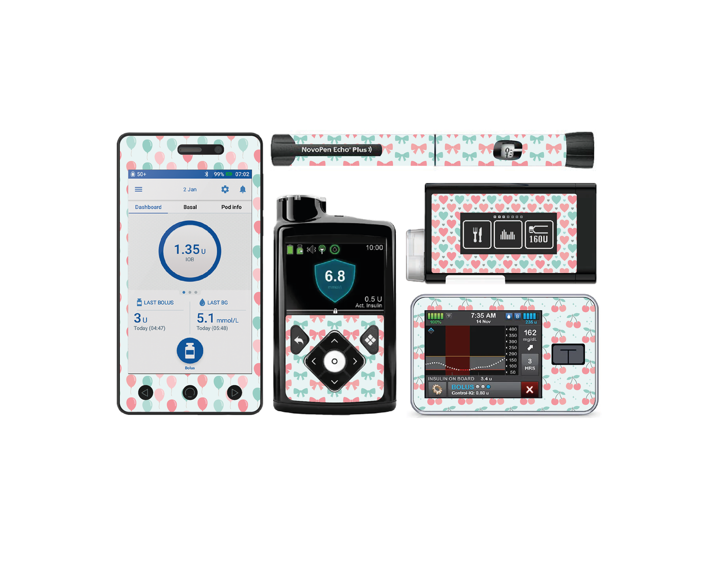 "Sweeties" - Diabetes Device Stickers for Ypsopump, Tandem Tslim, Medtronic Minimed, Omnipod, Novopen