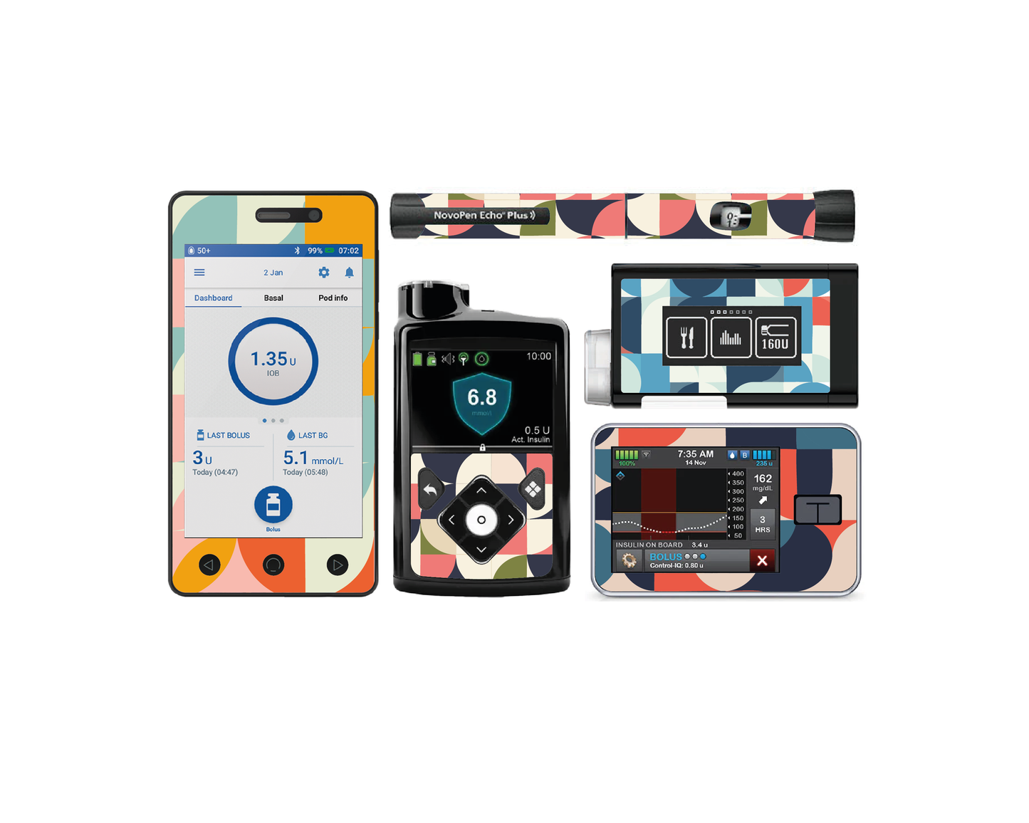 "Graphic" - Diabetes Device Stickers for Ypsopump, Tandem Tslim, Medtronic Minimed, Omnipod, Novopen