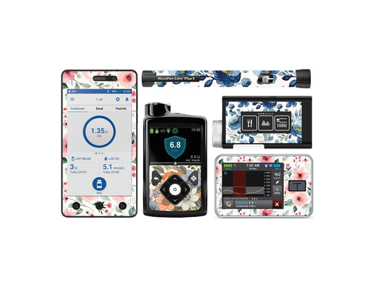 "Floral" - Diabetes Device Stickers for Ypsopump, Tandem Tslim, Medtronic Minimed, Omnipod, Novopen