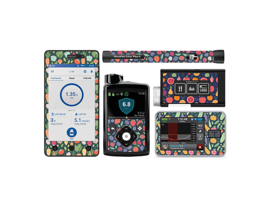 "Fruityful Veggies" - Diabetes Device Stickers for Ypsopump, Tandem Tslim, Medtronic Minimed, Omnipod, Novopen