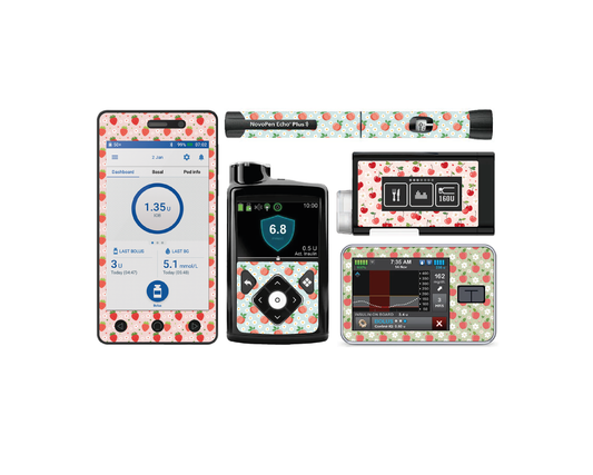 "Cherry Dream" - Diabetes Device Stickers for Ypsopump, Tandem Tslim, Medtronic Minimed, Omnipod, Novopen