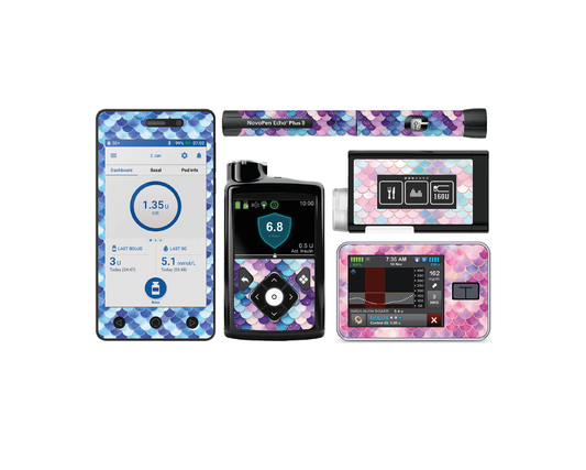 "Mermaid Scales" - Diabetes Device Stickers for Ypsopump, Tandem Tslim, Medtronic Minimed, Omnipod, Novopen