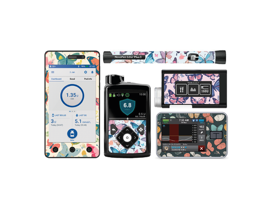 "Flutterby" - Diabetes Device Stickers for Ypsopump, Tandem Tslim, Medtronic Minimed, Omnipod, Novopen