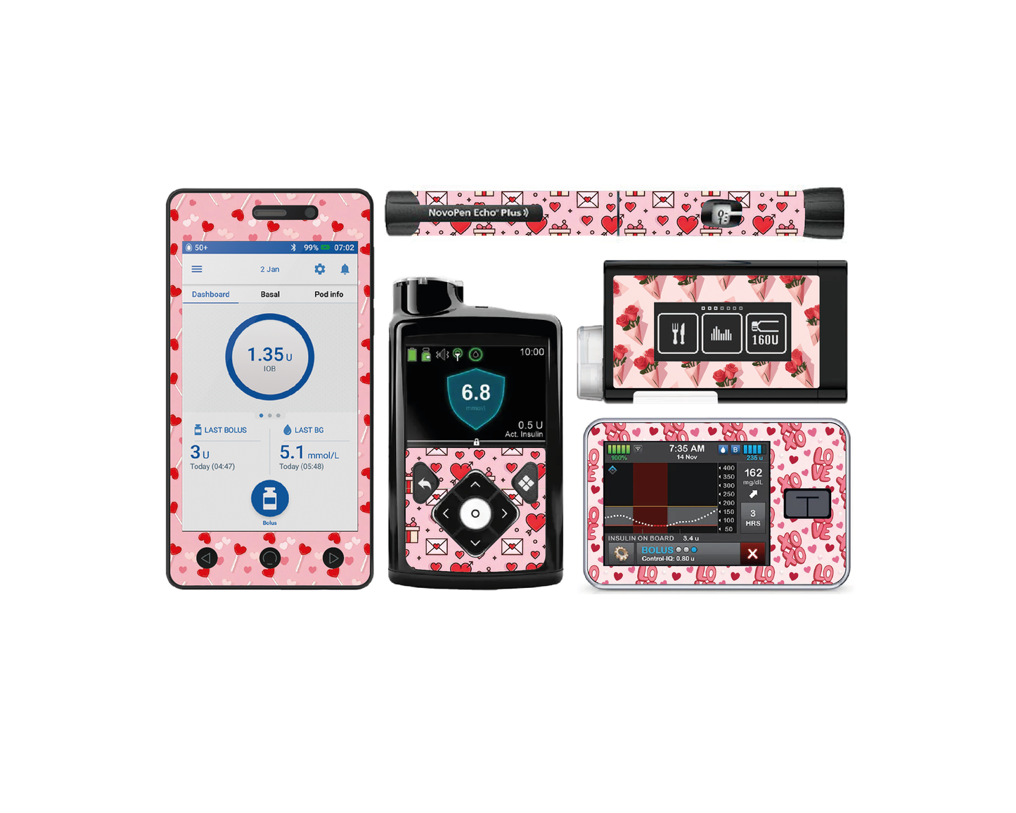 "Valentine" - Diabetes Device Stickers for Ypsopump, Tandem Tslim, Medtronic Minimed, Omnipod, Novopen