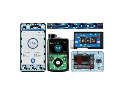 "Pixel Player" - Diabetes Device Stickers for Ypsopump, Tandem Tslim, Medtronic Minimed, Omnipod, Novopen