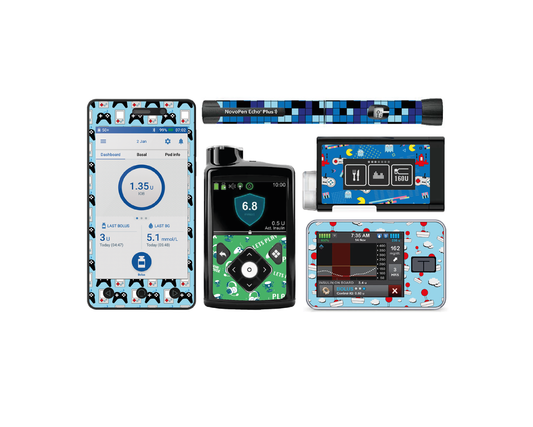 "Pixel Player" - Diabetes Device Stickers for Ypsopump, Tandem Tslim, Medtronic Minimed, Omnipod, Novopen