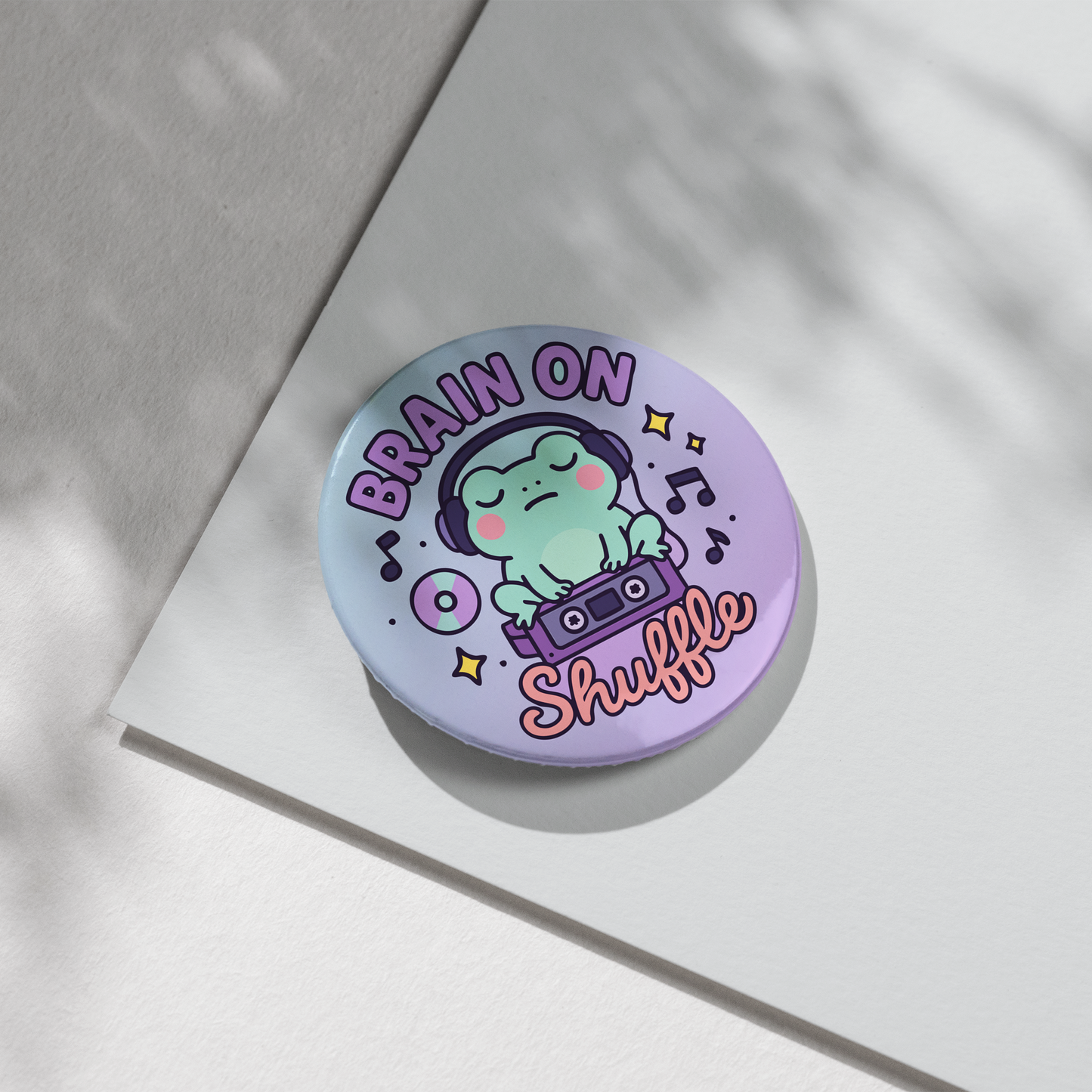 “Brain On Shuffle” – Pin Badge, Magnet or Sticker for Neurospicy Weirdos