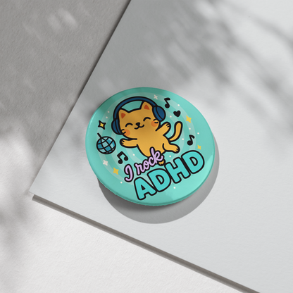 “I Rock ADHD” – Pin Badge, Magnet or Sticker for Neurospicy Weirdos
