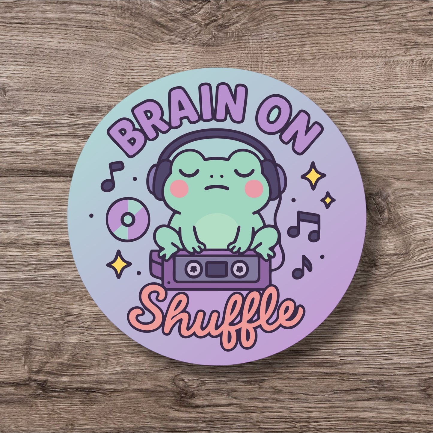 “Brain On Shuffle” – Pin Badge, Magnet or Sticker for Neurospicy Weirdos