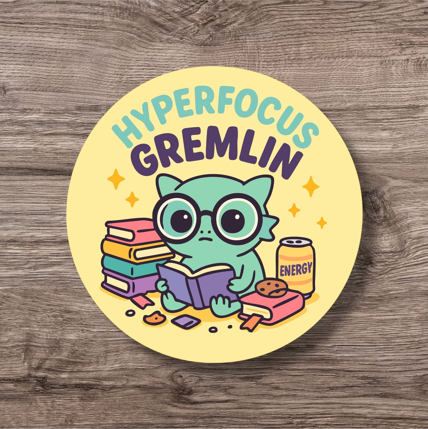 “Hyperfocus Gremlin” – Pin Badge, Sticker or Magnet for Neurospicy Weirdos