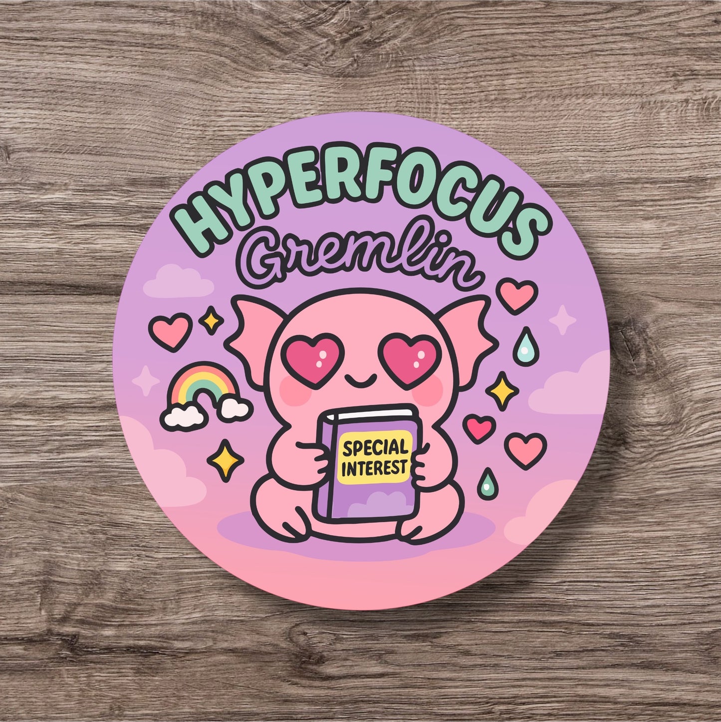 “Hyperfocus Gremlin” – Pin Badge, Magnet or Sticker for Neurospicy Weirdos