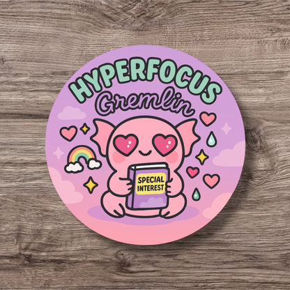 “Hyperfocus Gremlin” – Pin Badge, Magnet or Sticker for Neurospicy Weirdos
