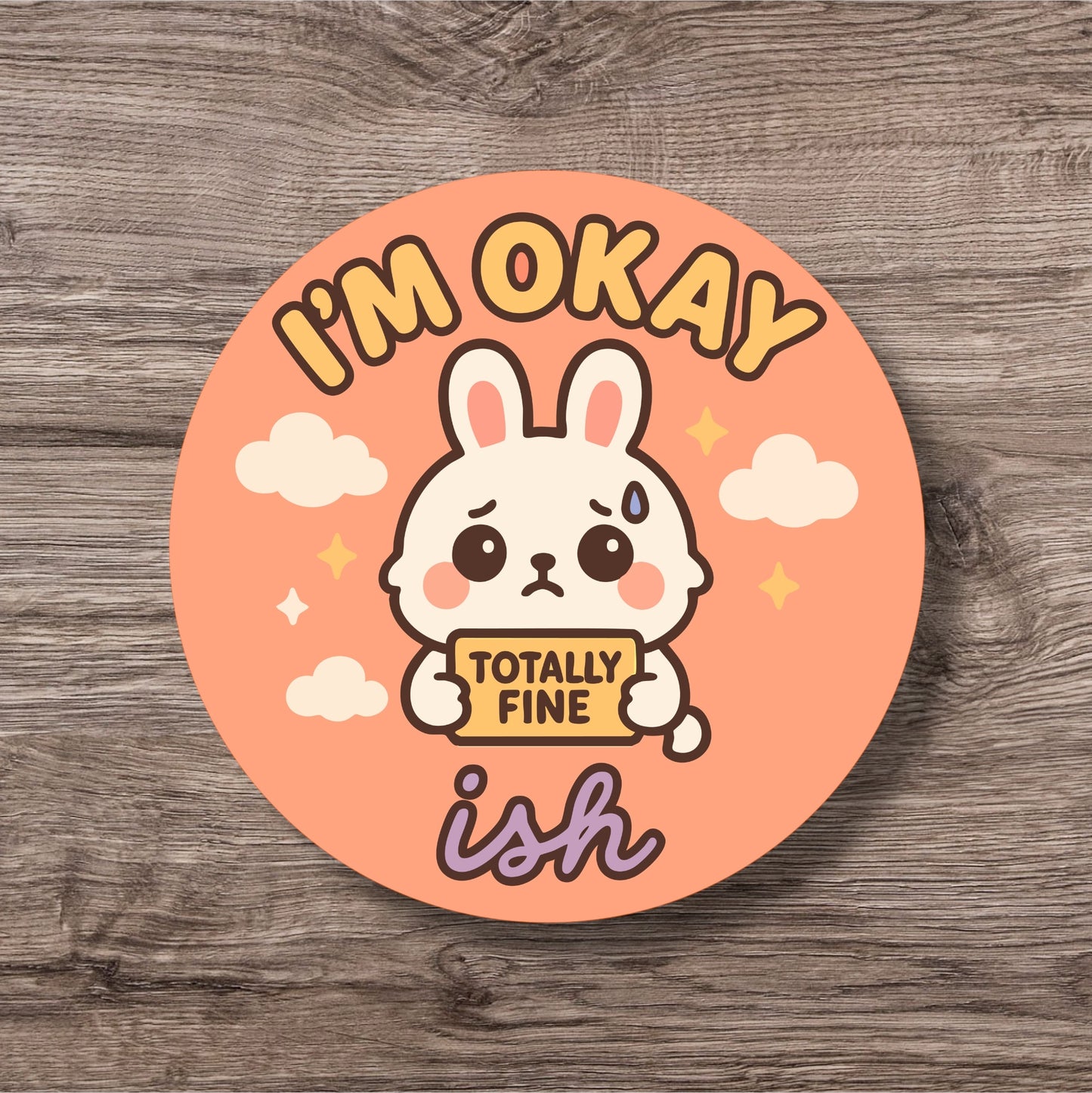 “I'm Okay Ish” – Pin Badge, Magnet or Sticker for Neurospicy Weirdos