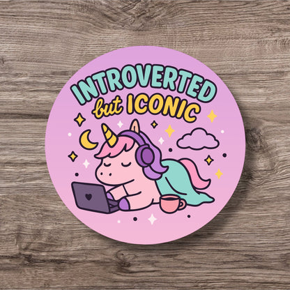 “Introverted But Iconic” – Pin Badge, Magnet or Sticker for Neurospicy Weirdos