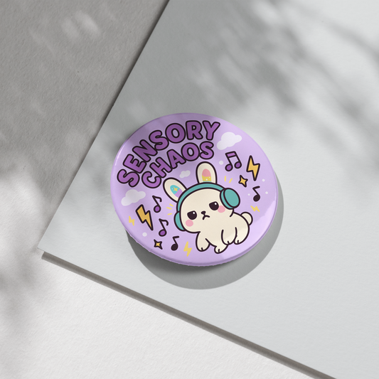 “Sensory Chaos” – Pin Badge, Magnet or Sticker for Neurospicy Weirdos