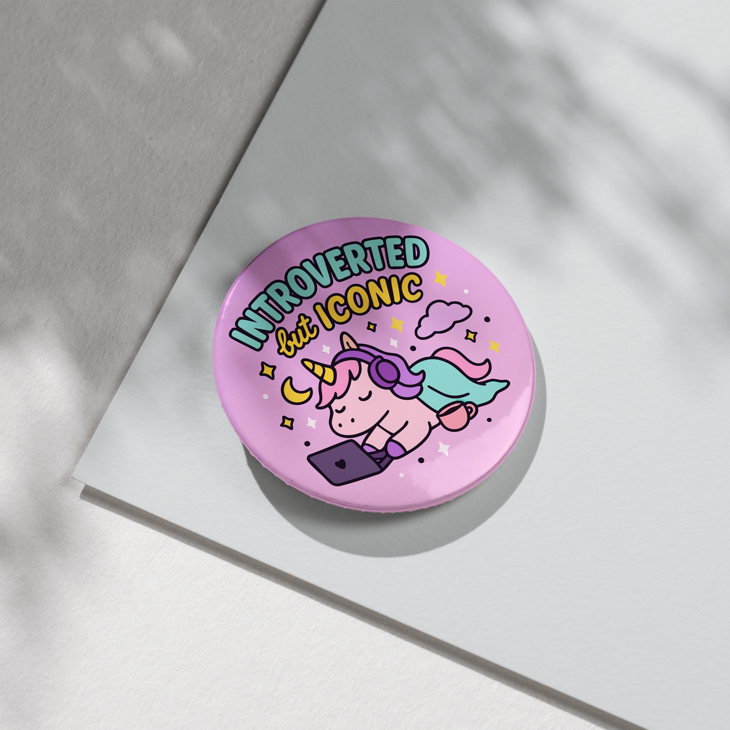 “Introverted But Iconic” – Pin Badge, Magnet or Sticker for Neurospicy Weirdos